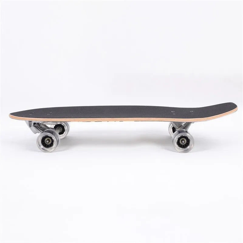 White wooden street scooter with maple construction and 31 inch deck length