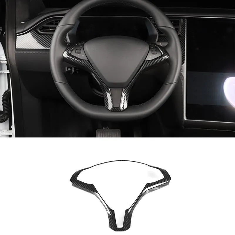 Black carbon fibre style ABS plastic steering wheel decorative frame for Tesla Model S
