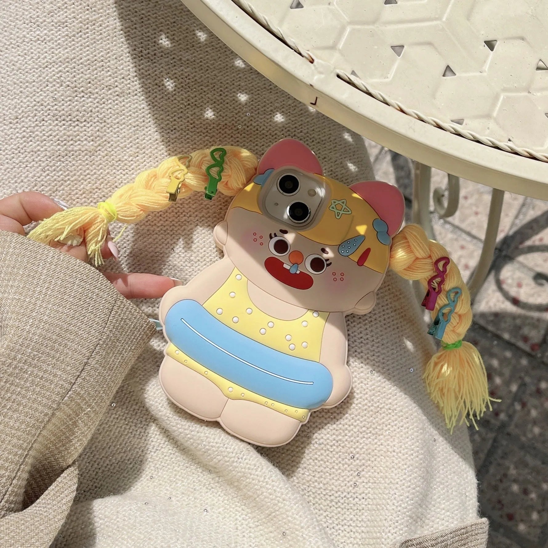 Cartoon yellow braid swim ring girl silicone anti-fall phone case for iPhone