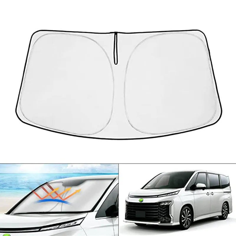 Custom silver tape sunshade cover for a Toyota NOAH XOVY 90 series car windshield