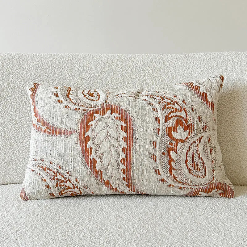 American-style jacquard sofa cushion cover with paisley pattern in amber colour