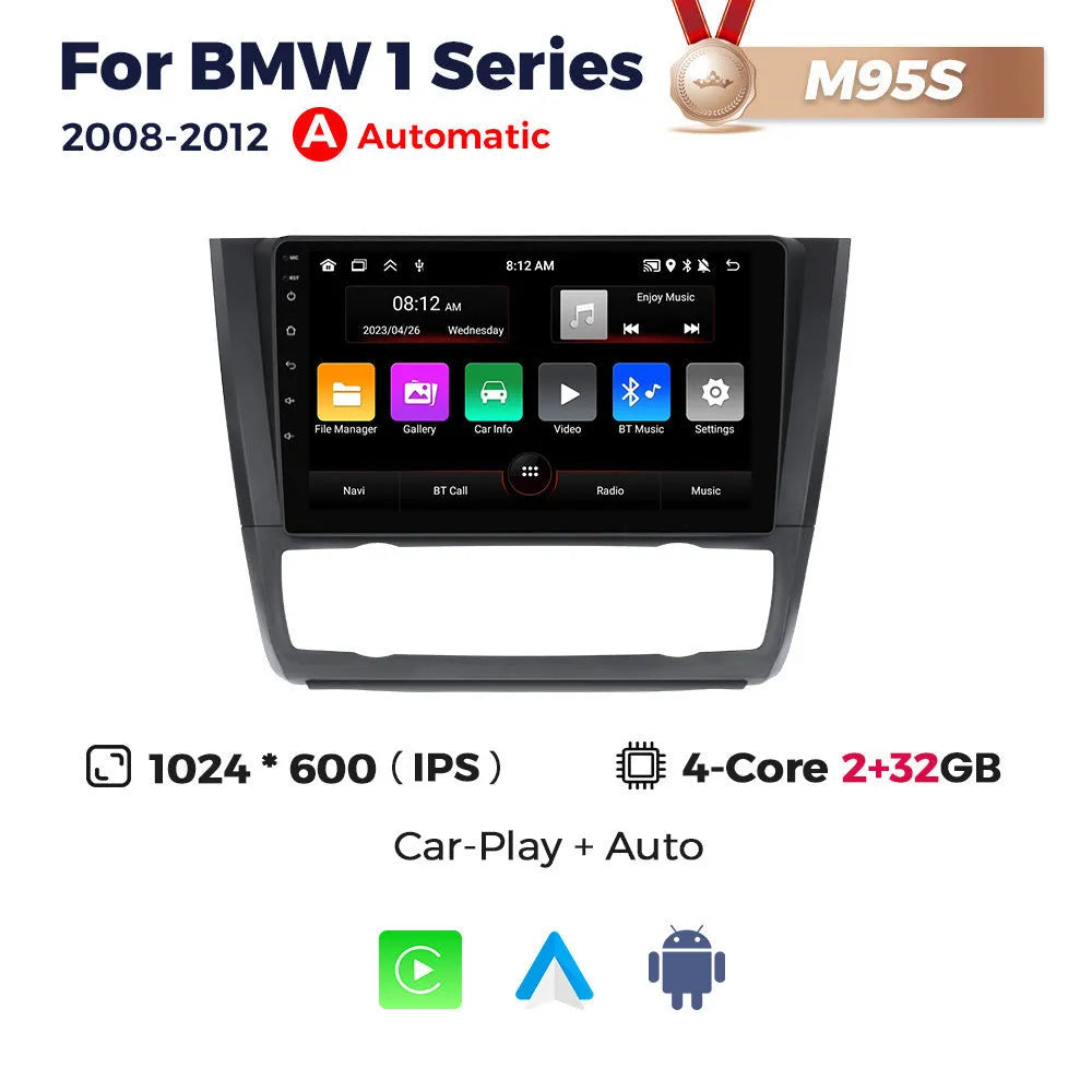 Android 9-inch navigation screen for BMW E87 vehicles with touchscreen display and multiple hardware configuration options