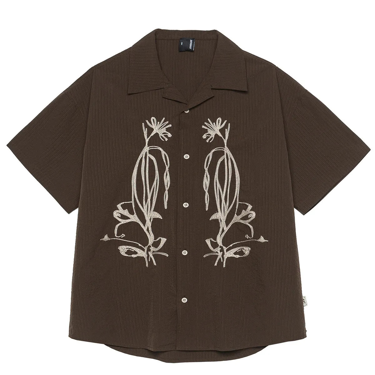 Brown coffee colour stripe pattern outdoor waterproof short sleeve shirt with Cuban collar