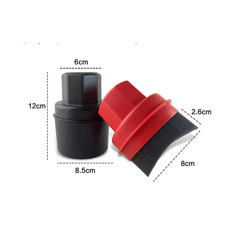 Hand-held black car tyre polishing sponge brush with a lid, showing high-density foam and PP plastic handle.