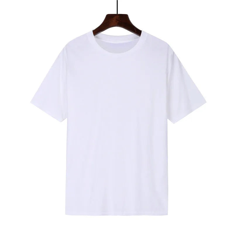 A man's loose-fitting black cotton T-shirt with short sleeves, laid flat.