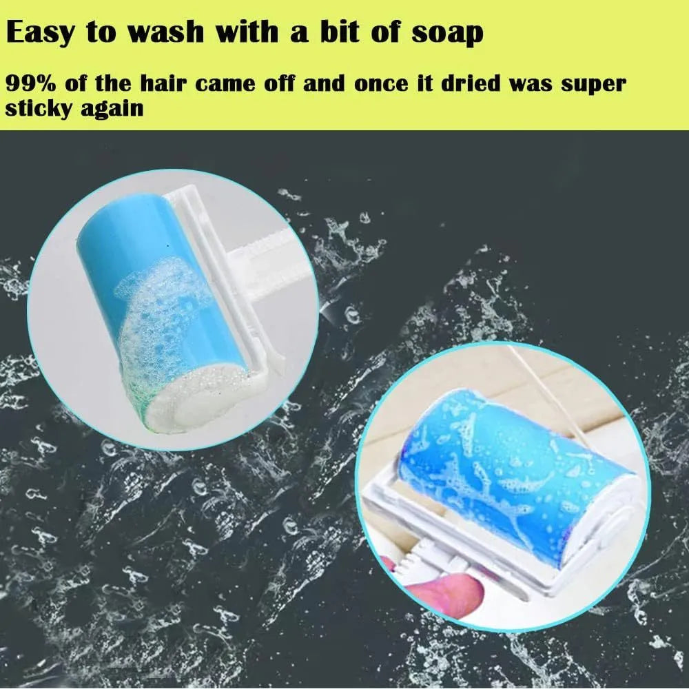 Blue washable reusable lint roller with cover for removing pet hair from clothes and sofas