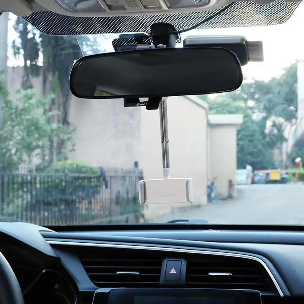 Black car windscreen phone holder with 360-degree rotating arm and soft foam phone contact pads