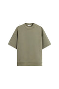 Loose double-sided cloth texture short sleeve shirt and matching shorts casual set on a hanger.