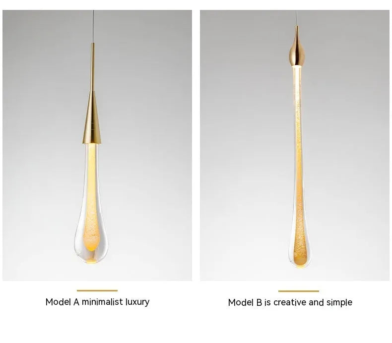 Drop-shaped glass chandelier ceiling lamp with crystal design, 600mm overall size, LED warm light option