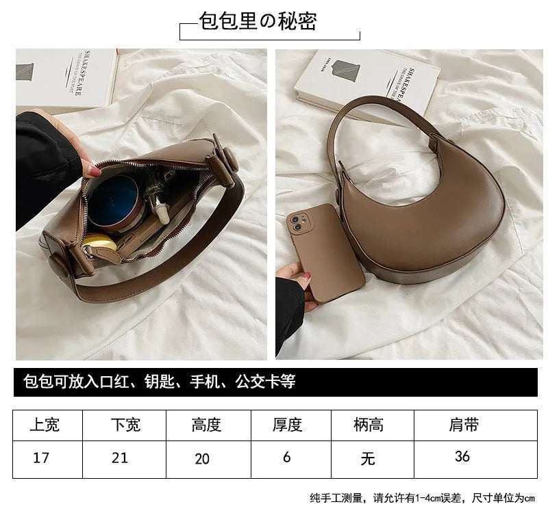 Women's retro dumpling-shaped PU shoulder bag in cream yellow with a zippered compartment.