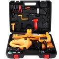 Yellow steel car jack set with electric wrench for automotive tyre changes