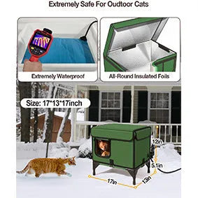 Green foldable cloth cat cage shown in three sizes S, M, L for outdoor delivery rooms or pet bedding.