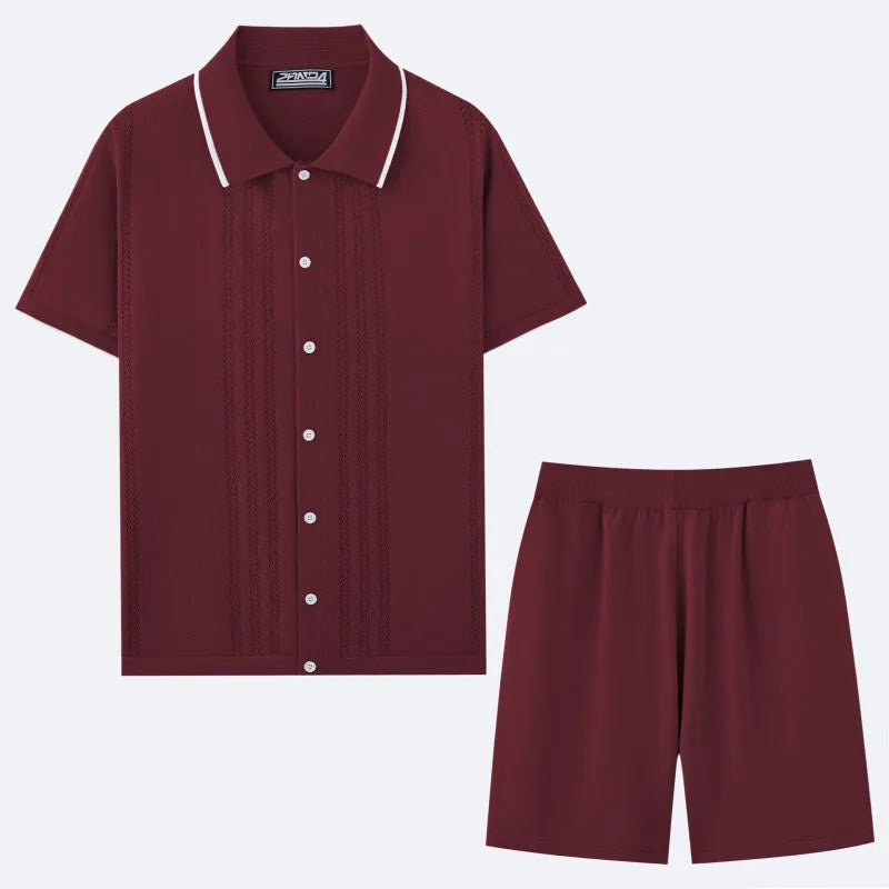 Tencel fabric business casual two-piece set with short sleeves and matching shorts