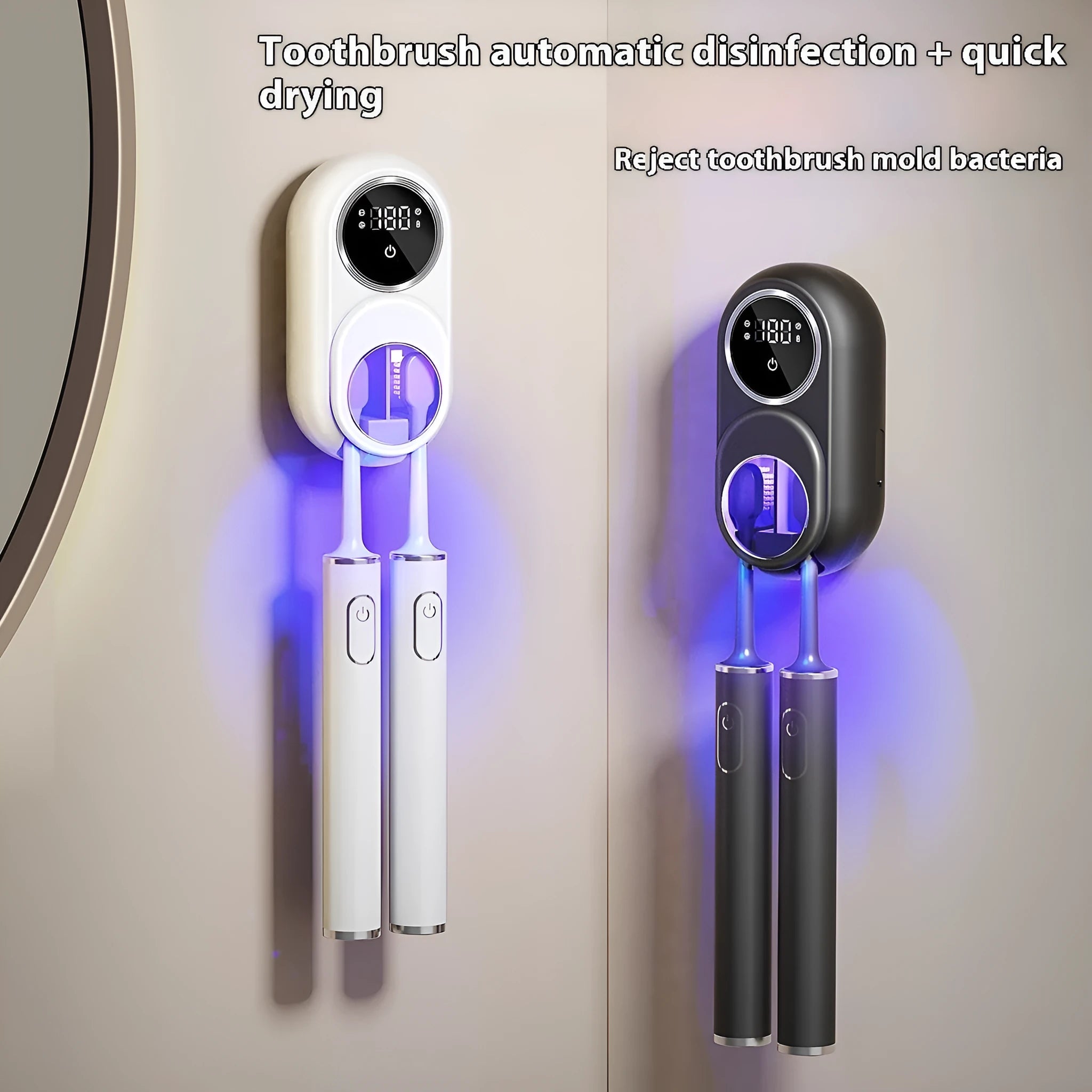 White intelligent electric wall rack with UV light for sterilising kitchen knives and utensils mounted above a sink.