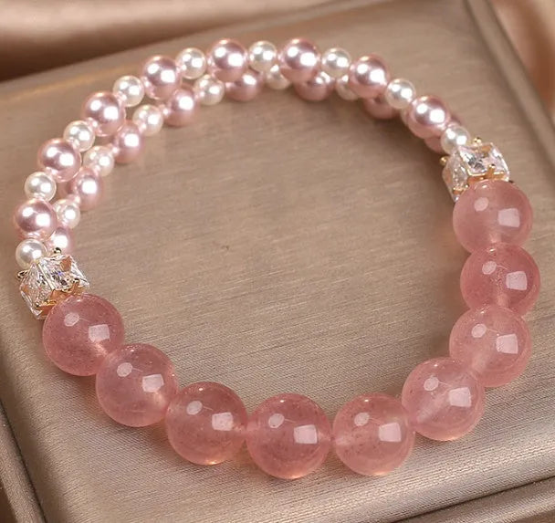 Natural strawberry quartz bracelet pink crystal original design women's jewellery