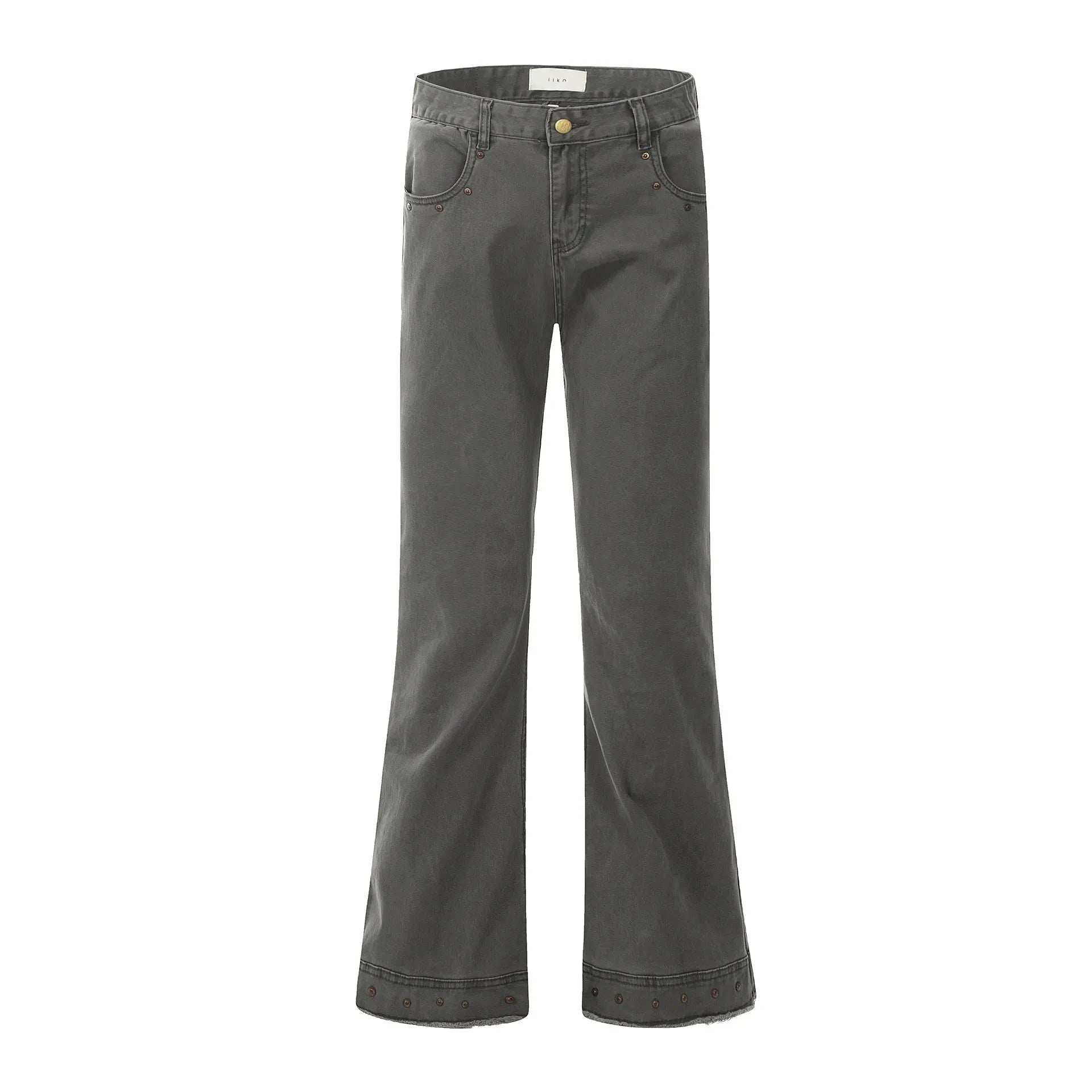 American retro straight-leg skinny jeans in black cotton denim laid flat.