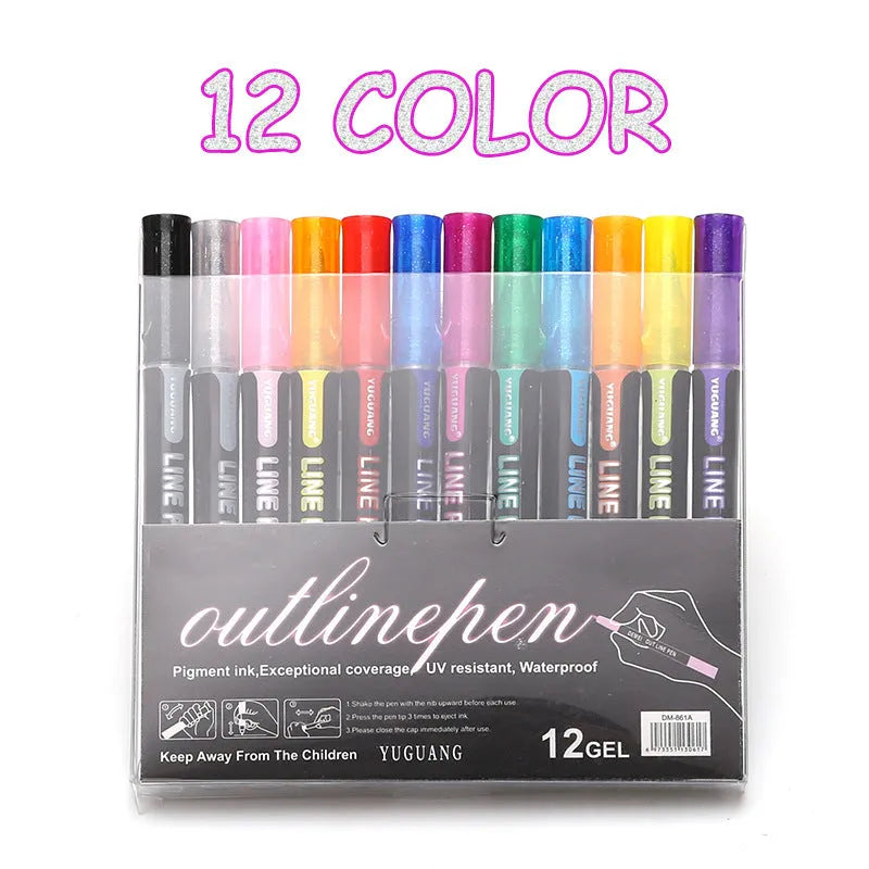 8 colour double line highlighter pen set with plastic barrel in PET gift box