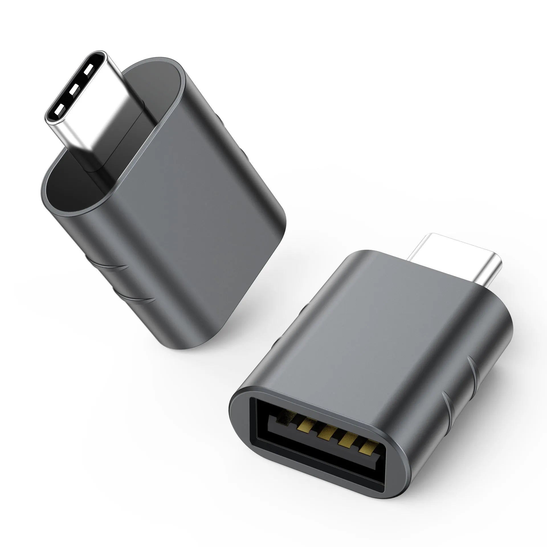 USB data and charging converter in zinc alloy shell, colours include Champagne Gold and Space Grey.