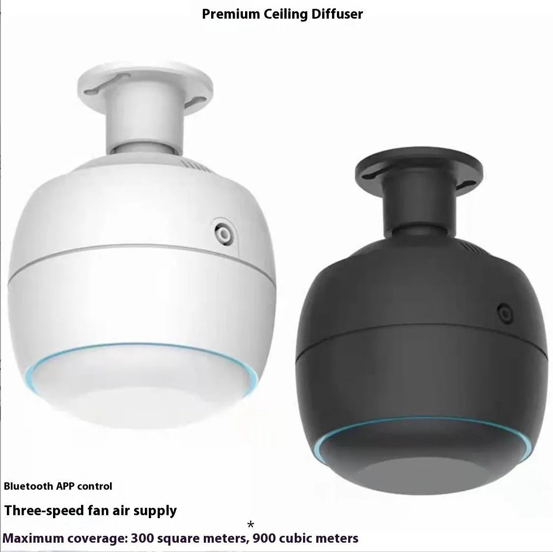 Round white smart ceiling Bluetooth aroma diffuser with 0.5L reservoir on ceiling