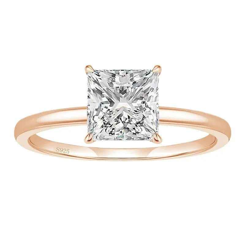 Women's simple 925 silver geometric ring with zirconium centrepiece in gold rose gold or silver finish