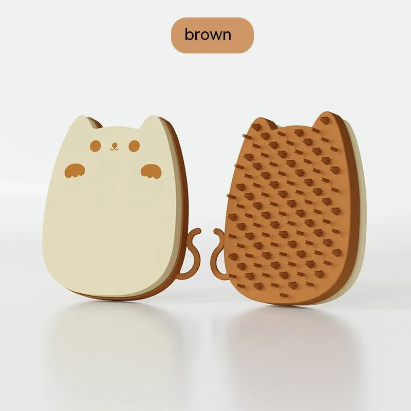 Pet sponge silicone comb for cats, 10 x 11.5cm, solid colour brown