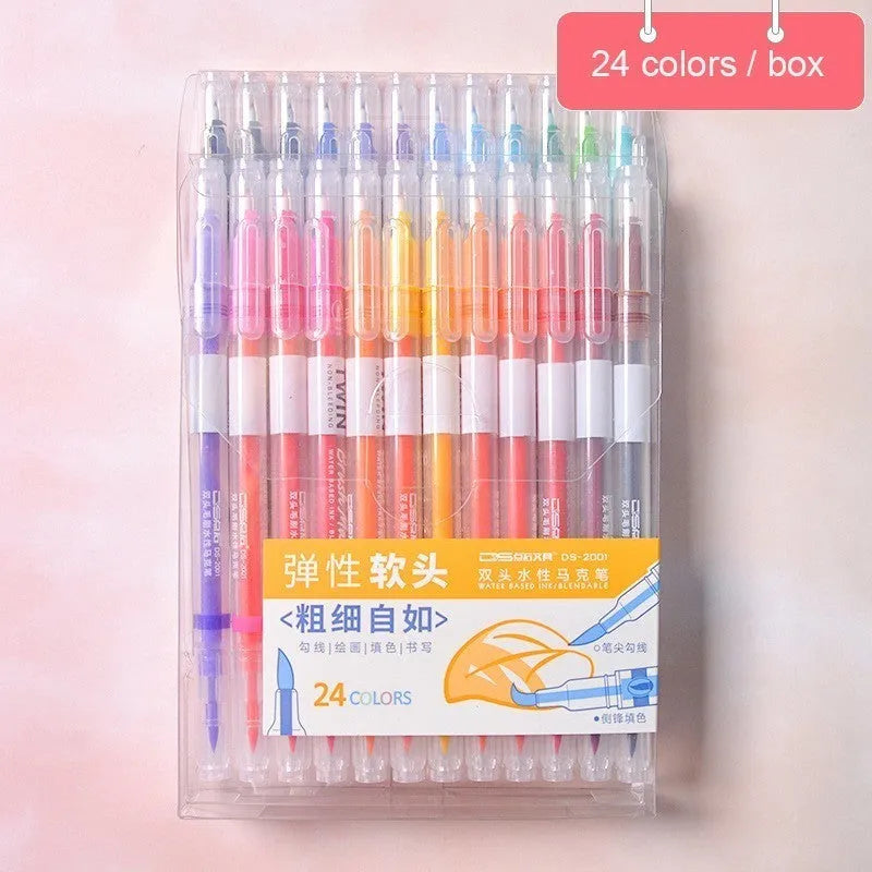 Set of colour calligraphy art hair note pens, available in packs of 6, 12, 24, or 36 fineliner markers.
