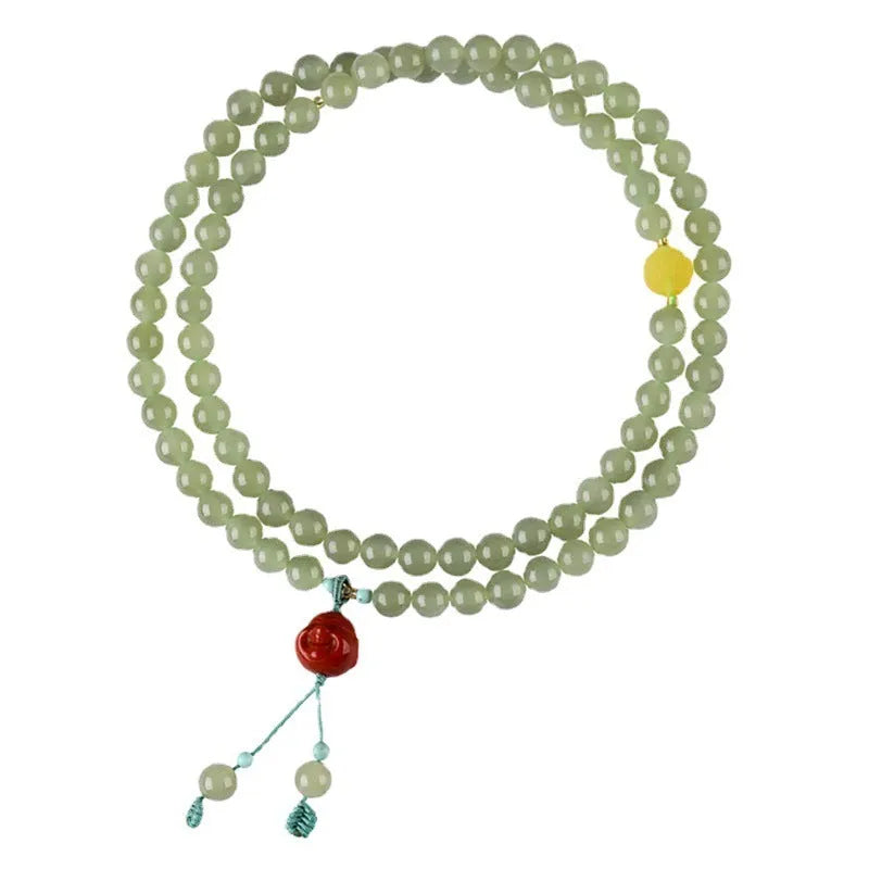 Pale blue Hetian jade bracelet with 6mm beads arranged in three-circle pattern