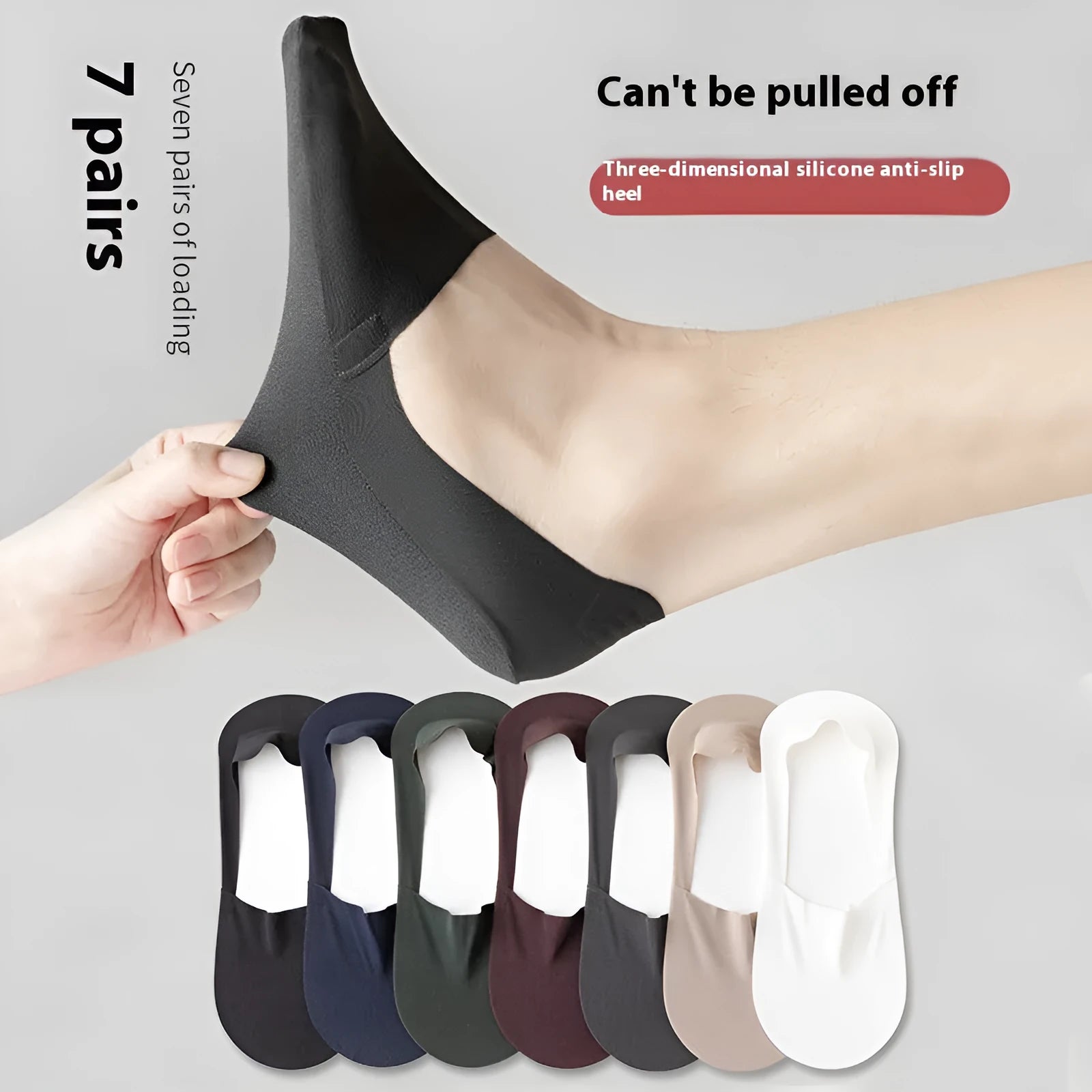 Men's seamless low cut socks in multiple colours showing shallow mouth and invisible design.