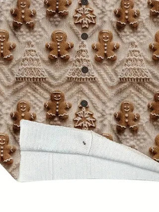 Loose-fit short-sleeve shirt with a lapel collar and a printed design, shown on a hanger.