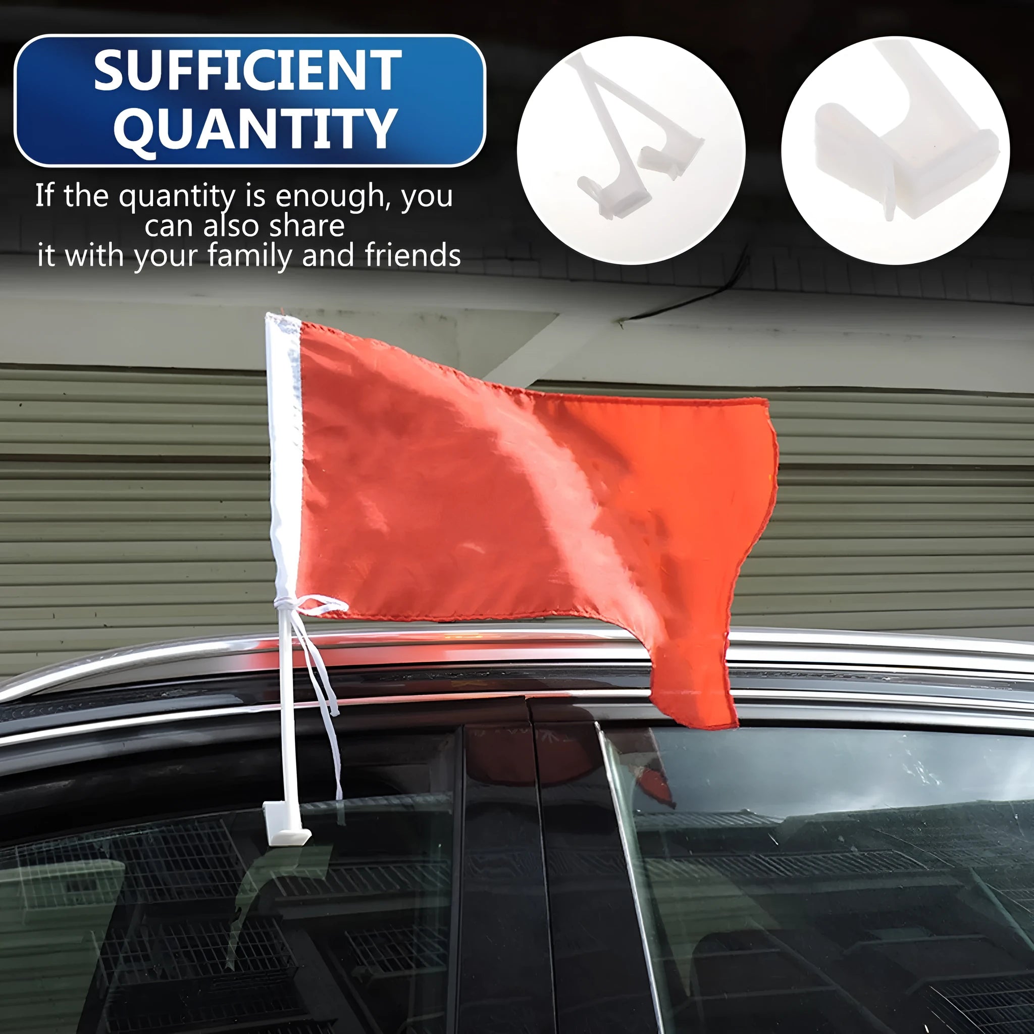 10 white PP plastic car window flagpole holder clips laid out.