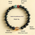 Chinese-style obsidian yellow tower crystal couple bracelet with agate jade accents showing 8mm and 10mm bead size options