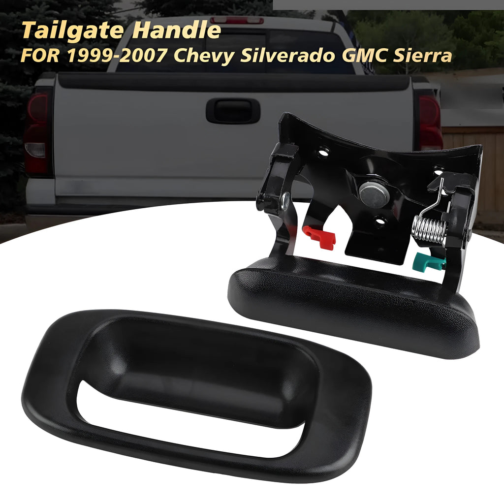 Black Chevrolet Silverado tailgate frame handle set made from ABS and metal