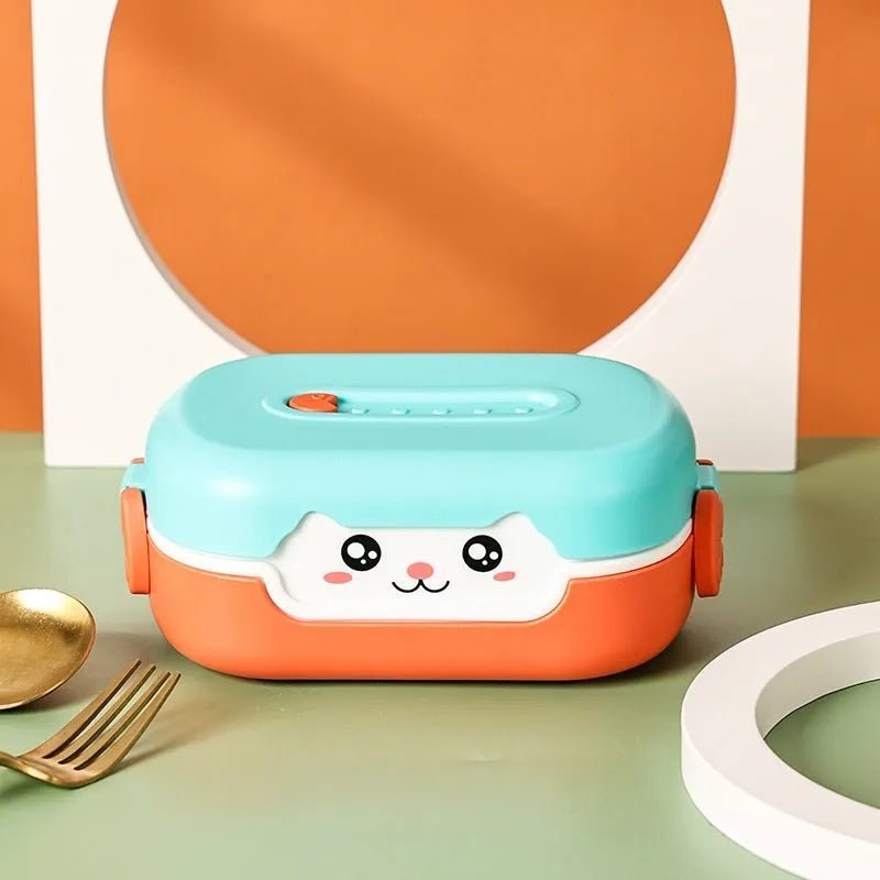 Square plastic divided lunch box with cartoon design in three colour options