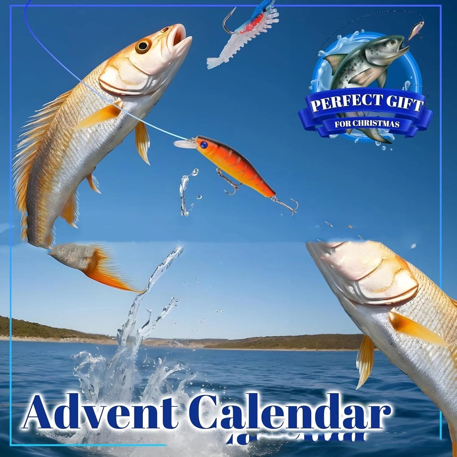 Christmas fishing advent calendar with 24 pockets and pre-filled fish gear set