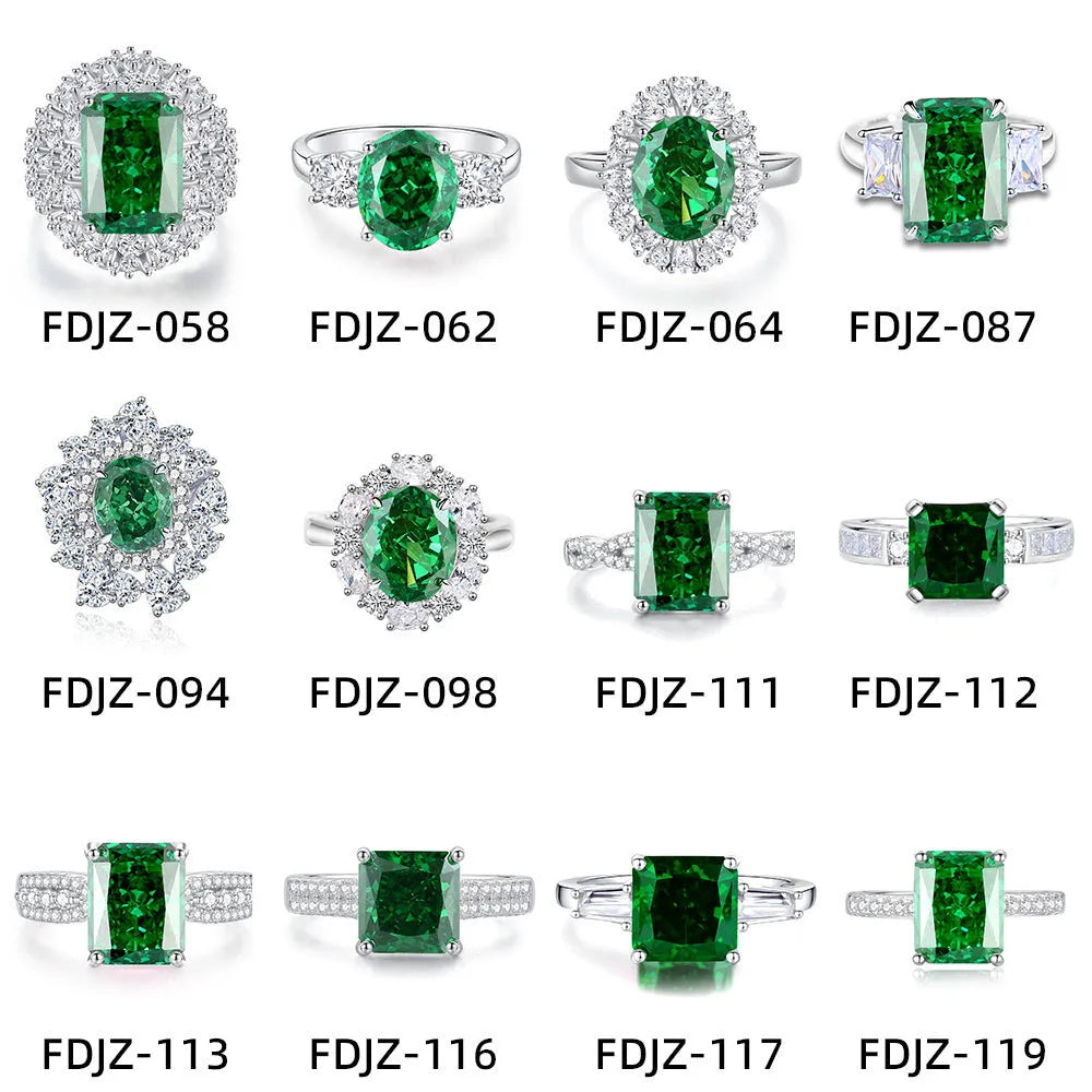 S925 sterling silver women's ring with Palaibahao emerald design and high carbon diamond inlay on ellipse shape.
