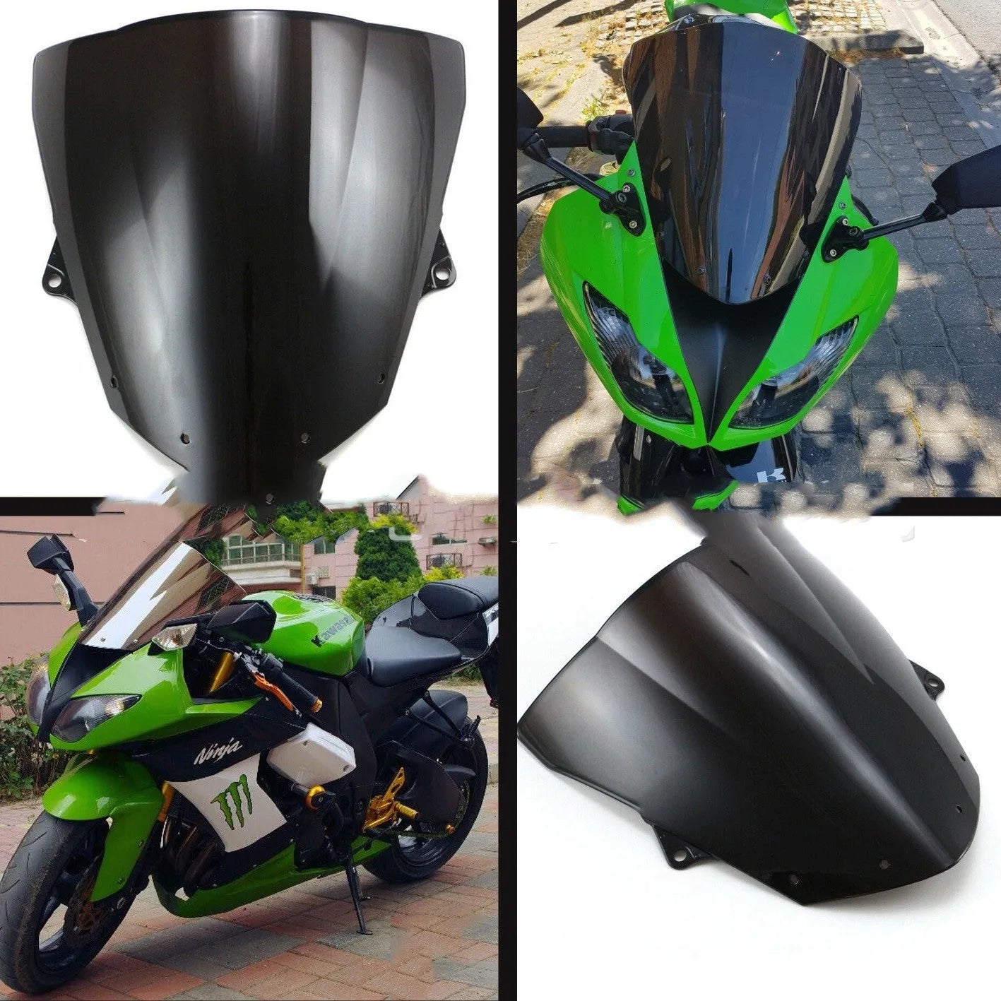 Smoke tinted acrylic motorcycle windscreen for Kawasaki ZX-6R and ZX-10R models