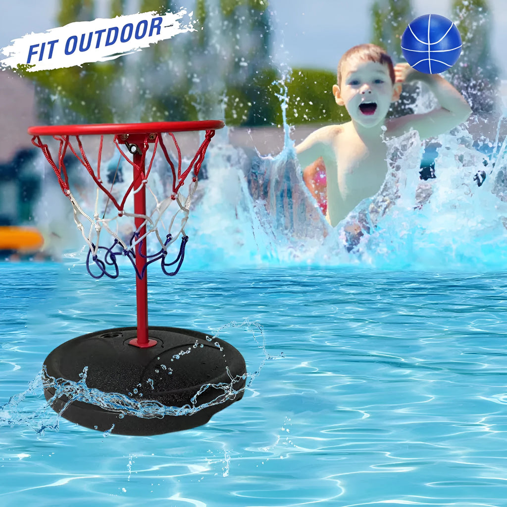 Water basketball hoop with plastic backboard and pole, 70x30cm size, for indoor and outdoor pool games