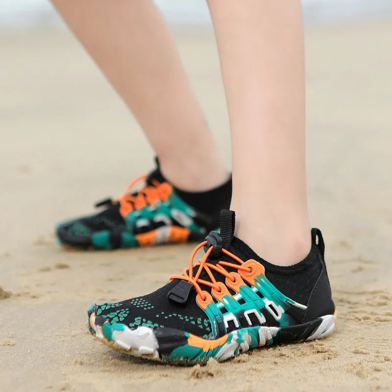 Children's quick-dry hiking wading shoes with air layer upper, rubber sole, available in black, pink, blue, green