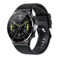 Smart sports watch with black silicone wristband and 1.28-inch touch screen displaying fitness metrics