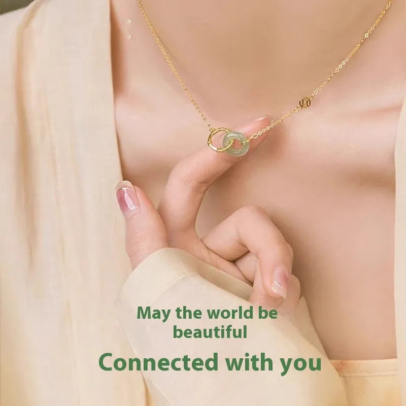 Sterling silver necklace with bamboo peace buckle geometric pendant on adjustable chain