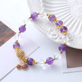 Purple and amethyst crystal bracelet with a manually micro-inlaid cherry flower design.