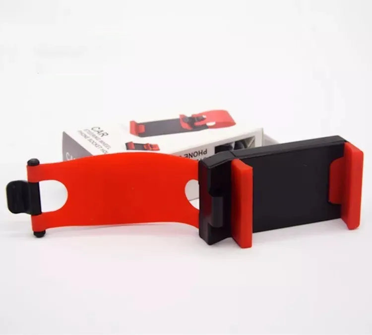 A black car steering wheel mobile phone holder made of ABS plastic.