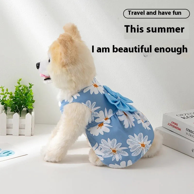 Summer cool pet dress with floral butterfly knot design in multiple bow colours for dogs and cats
