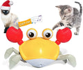 Blue electronic crab dog toy moving on floor with lights illuminated.