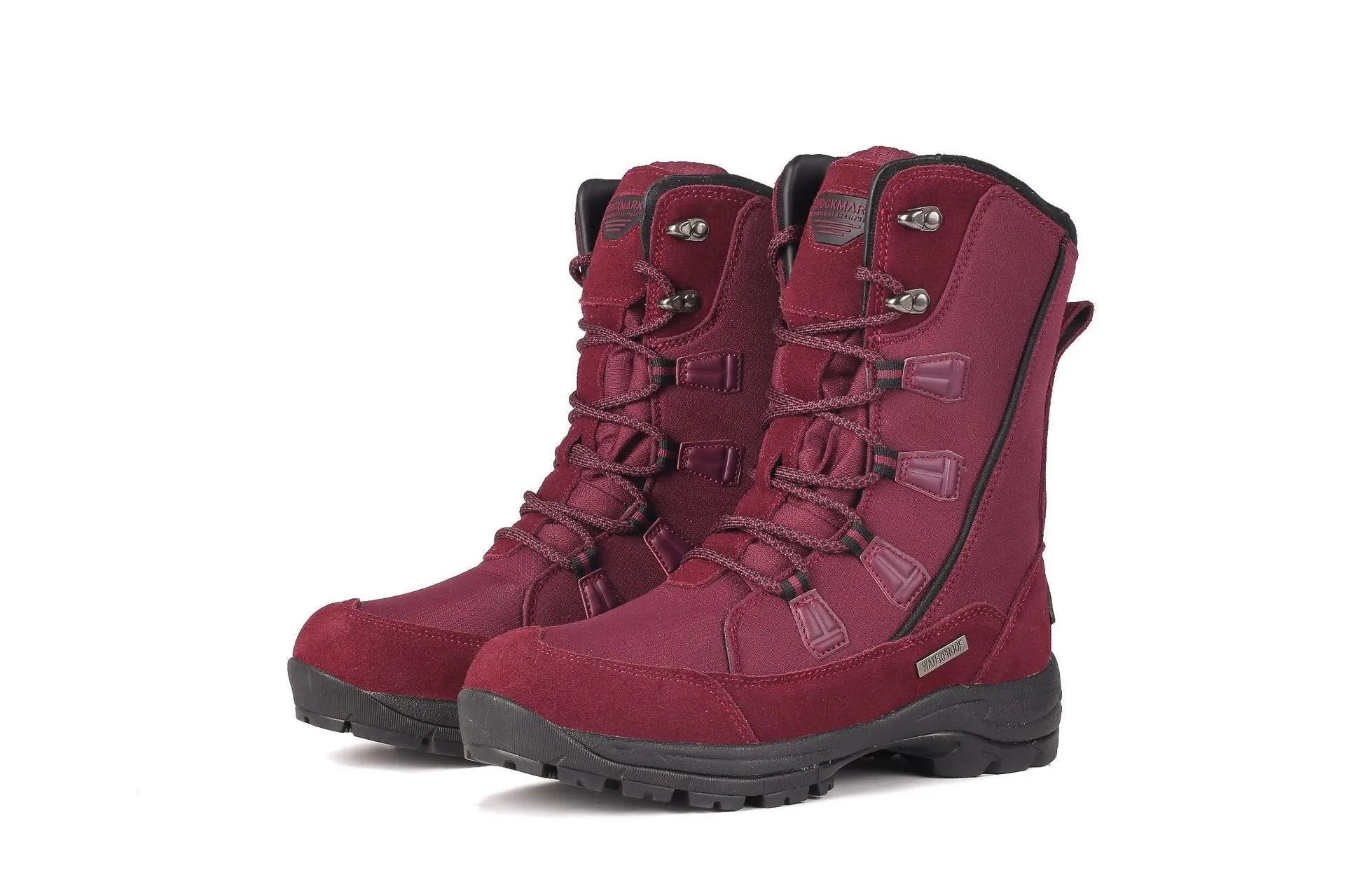 Women's black thermal snow boots with genuine leather uppers and a non-slip rubber sole.