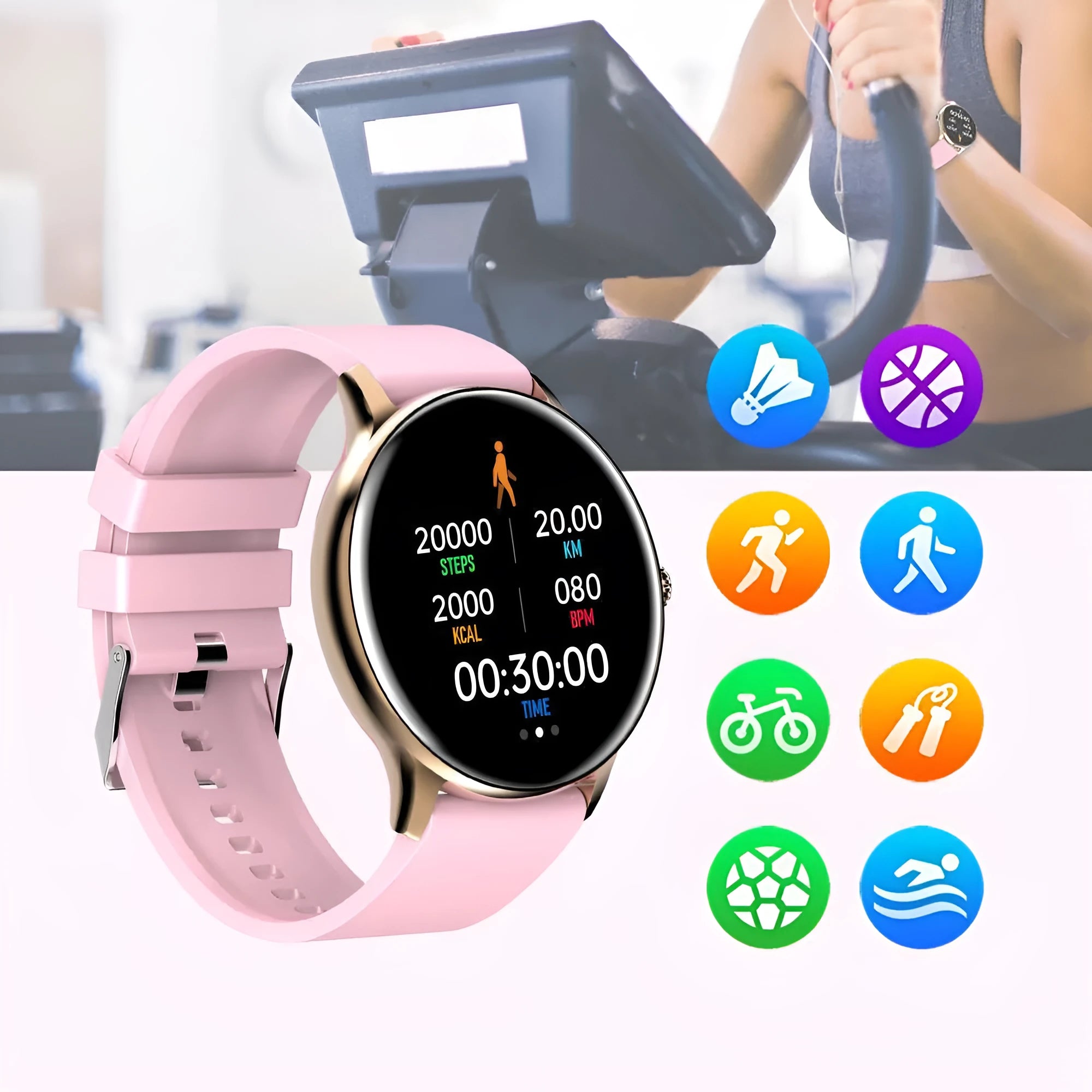Black Bluetooth smartwatch with a circular 1.28-inch screen on a silicone strap for health monitoring.