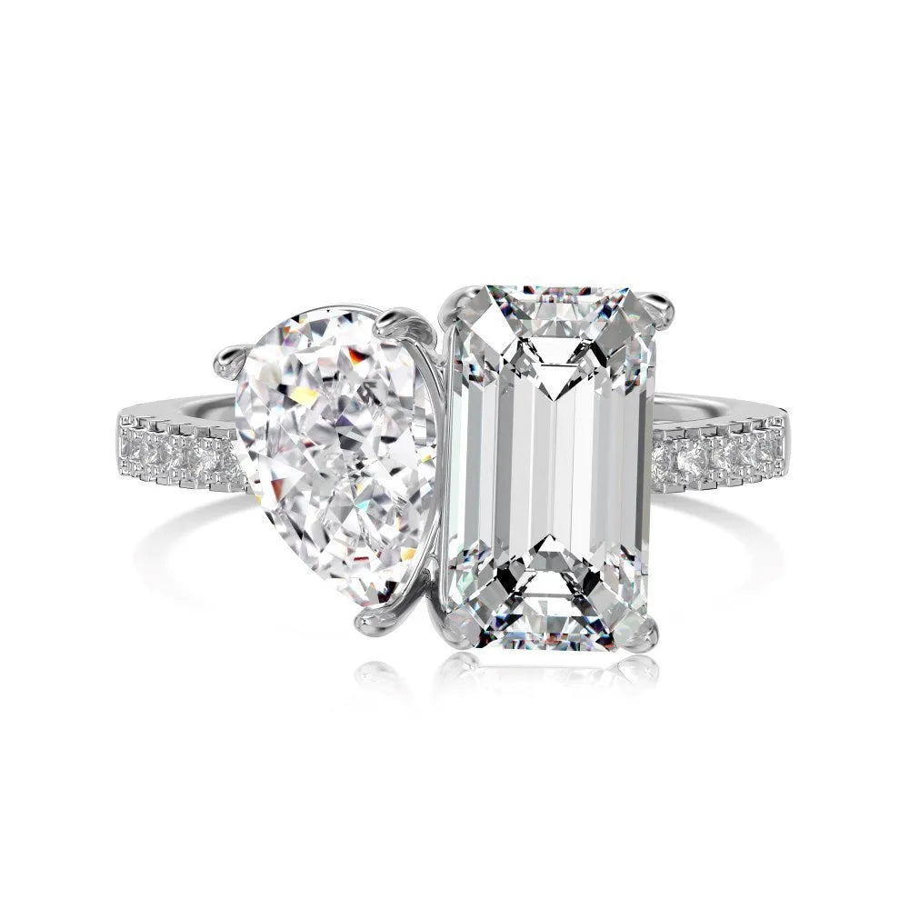 925 sterling silver double main stone geometric ring for women silver finish