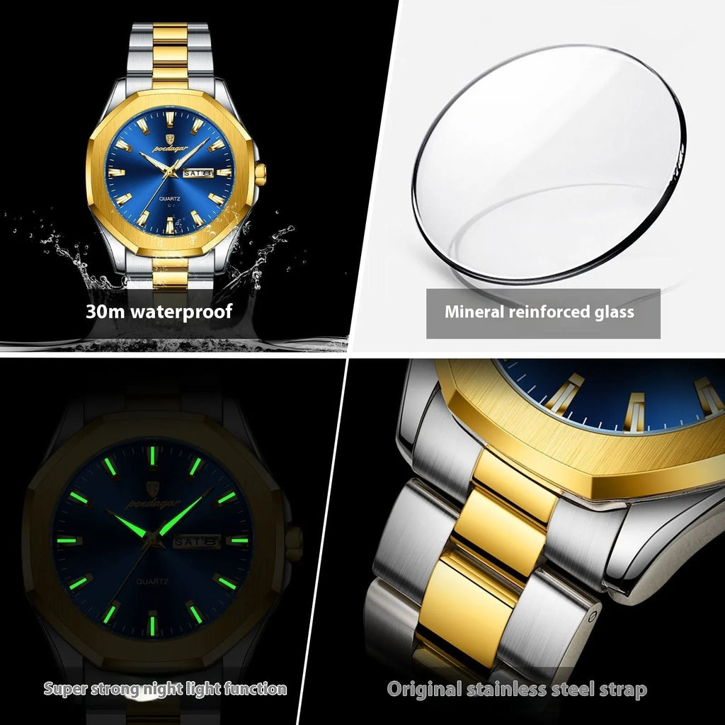 Men's slim 9mm quartz watch with steel strap in various colour combinations for business wear