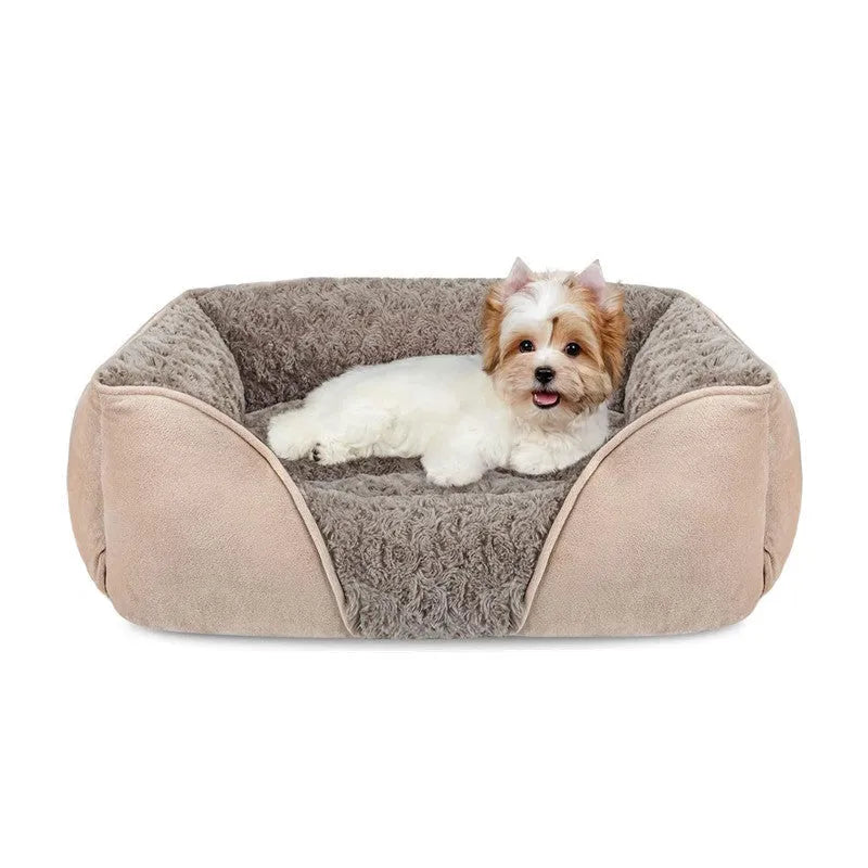 Beige and grey Golden Retriever stuffed soft pet kennel bed for dogs and cats