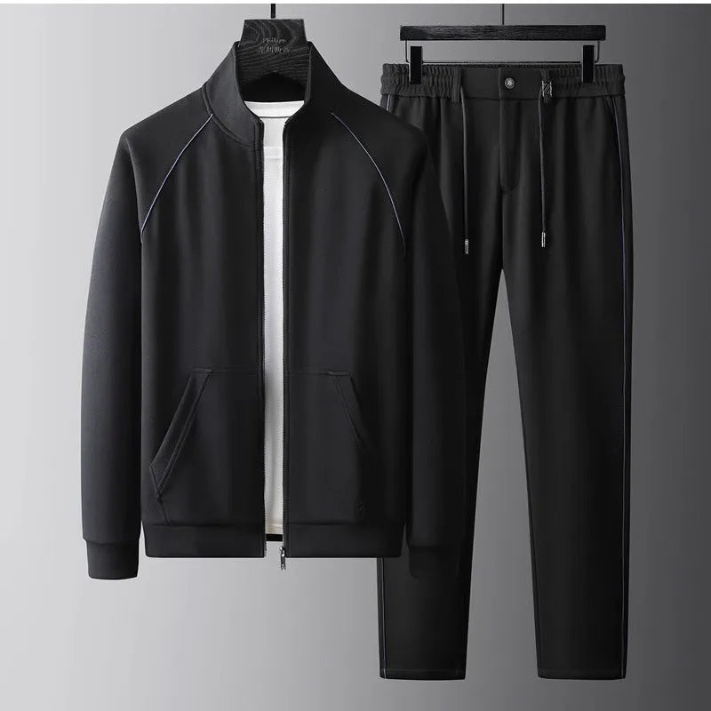 Men's slim fit stand collar tracksuit jacket and trousers in coffee colour